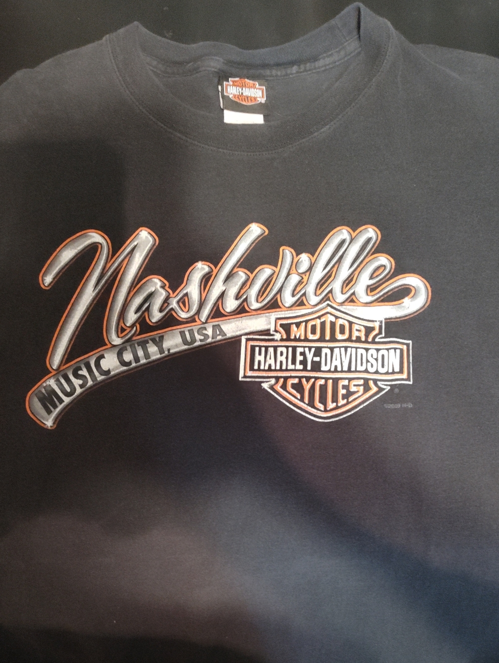 Harley-Davidson Black Nashville Music City Graphic Tee with Orange Accents